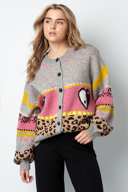 Damen Cardigan Leopardenmuster Oversized | Wollmischung | Mehrfarbig