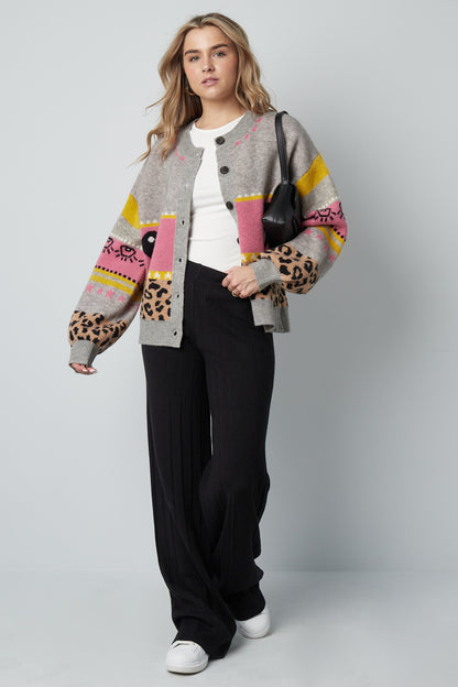 Damen Cardigan Leopardenmuster Oversized | Wollmischung | Mehrfarbig