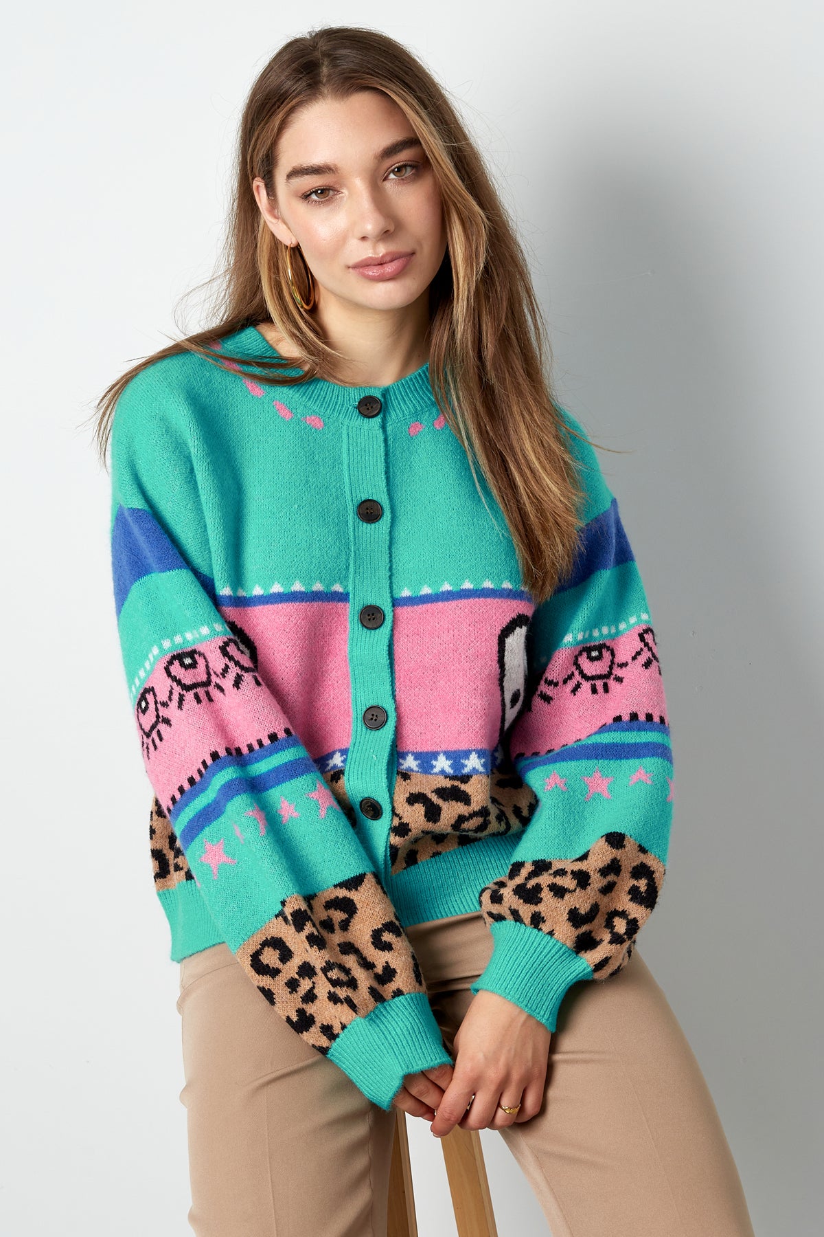 damen cardigan leopardenmuster oversized | wollmischung | mehrfarbig