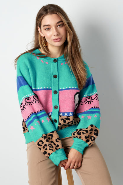 Damen Cardigan Leopardenmuster Oversized | Wollmischung | Mehrfarbig