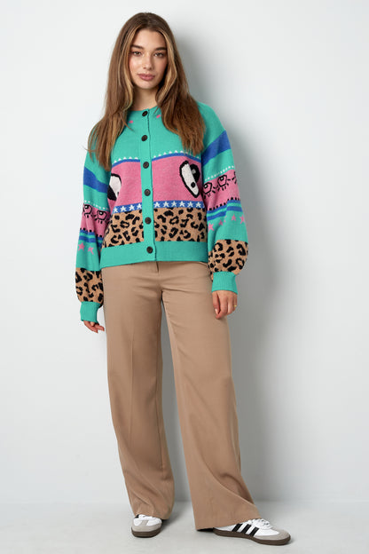 Damen Cardigan Leopardenmuster Oversized | Wollmischung | Mehrfarbig