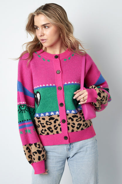 Damen Cardigan Leopardenmuster Oversized | Wollmischung | Mehrfarbig