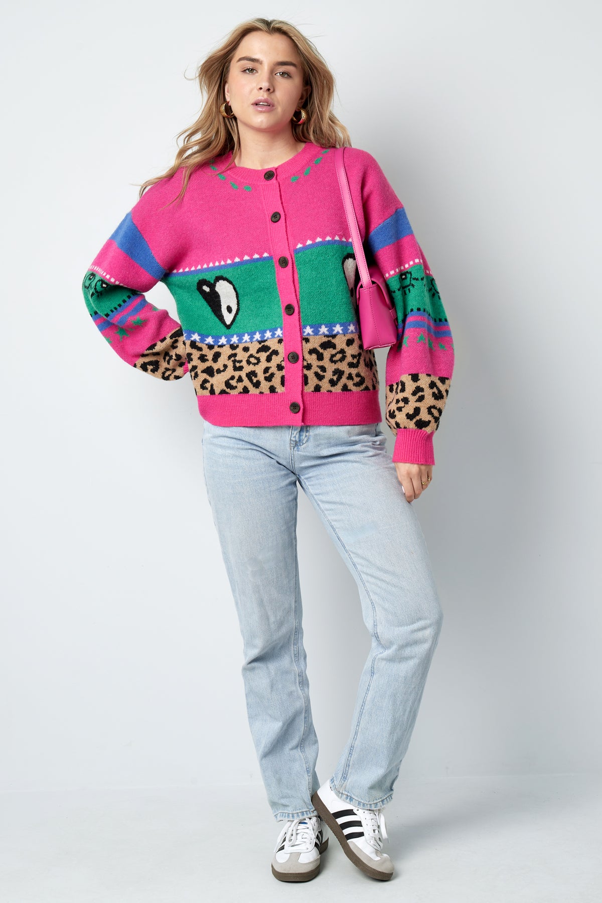 damen cardigan leopardenmuster oversized | wollmischung | mehrfarbig