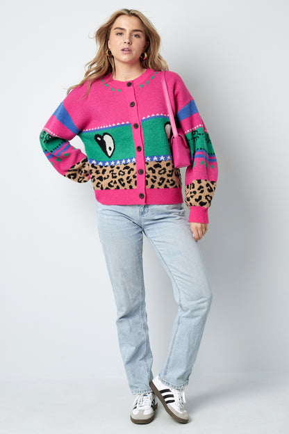 Damen Cardigan Leopardenmuster Oversized | Wollmischung | Mehrfarbig