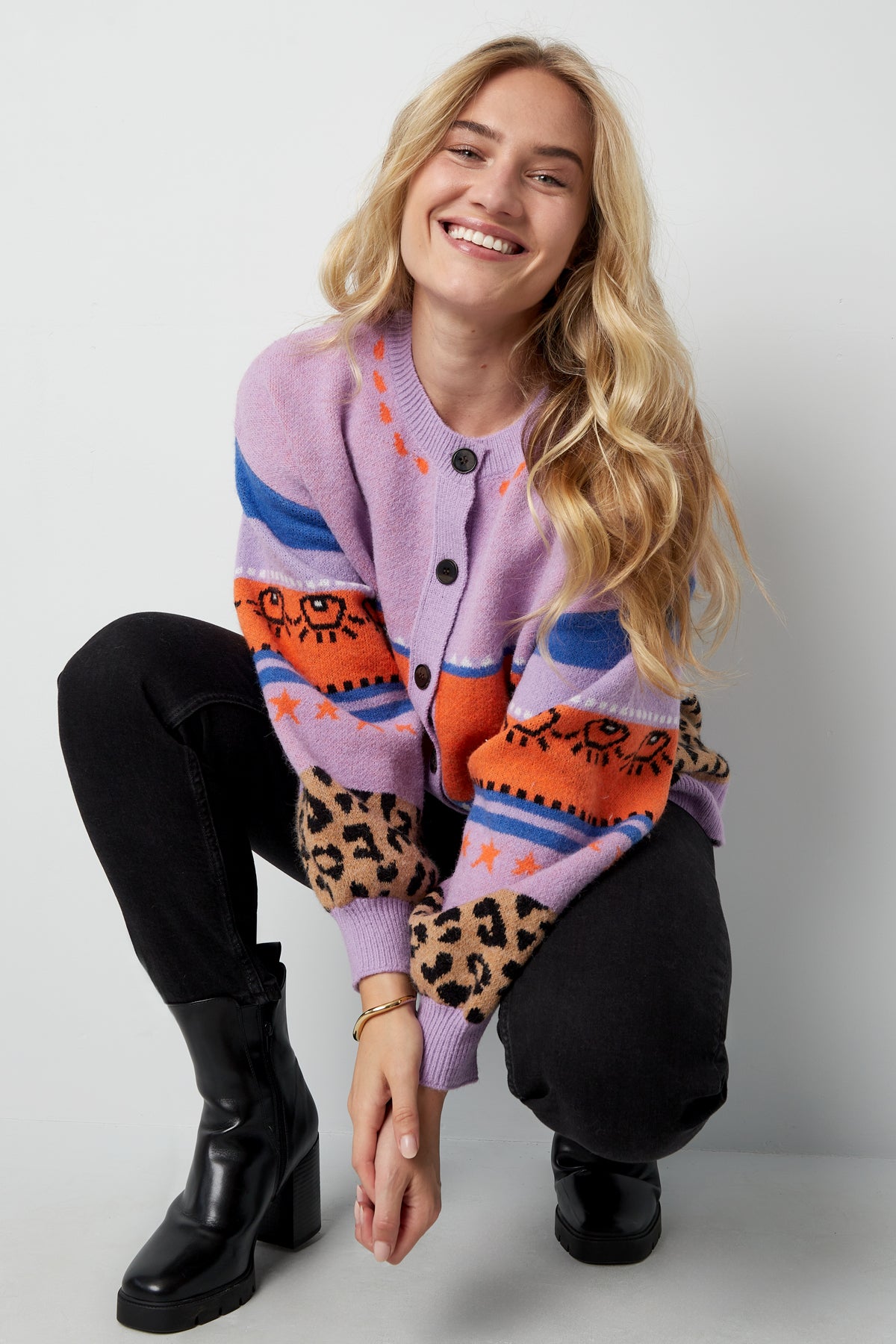 Damen Cardigan Leopardenmuster Oversized | Wollmischung | Mehrfarbig