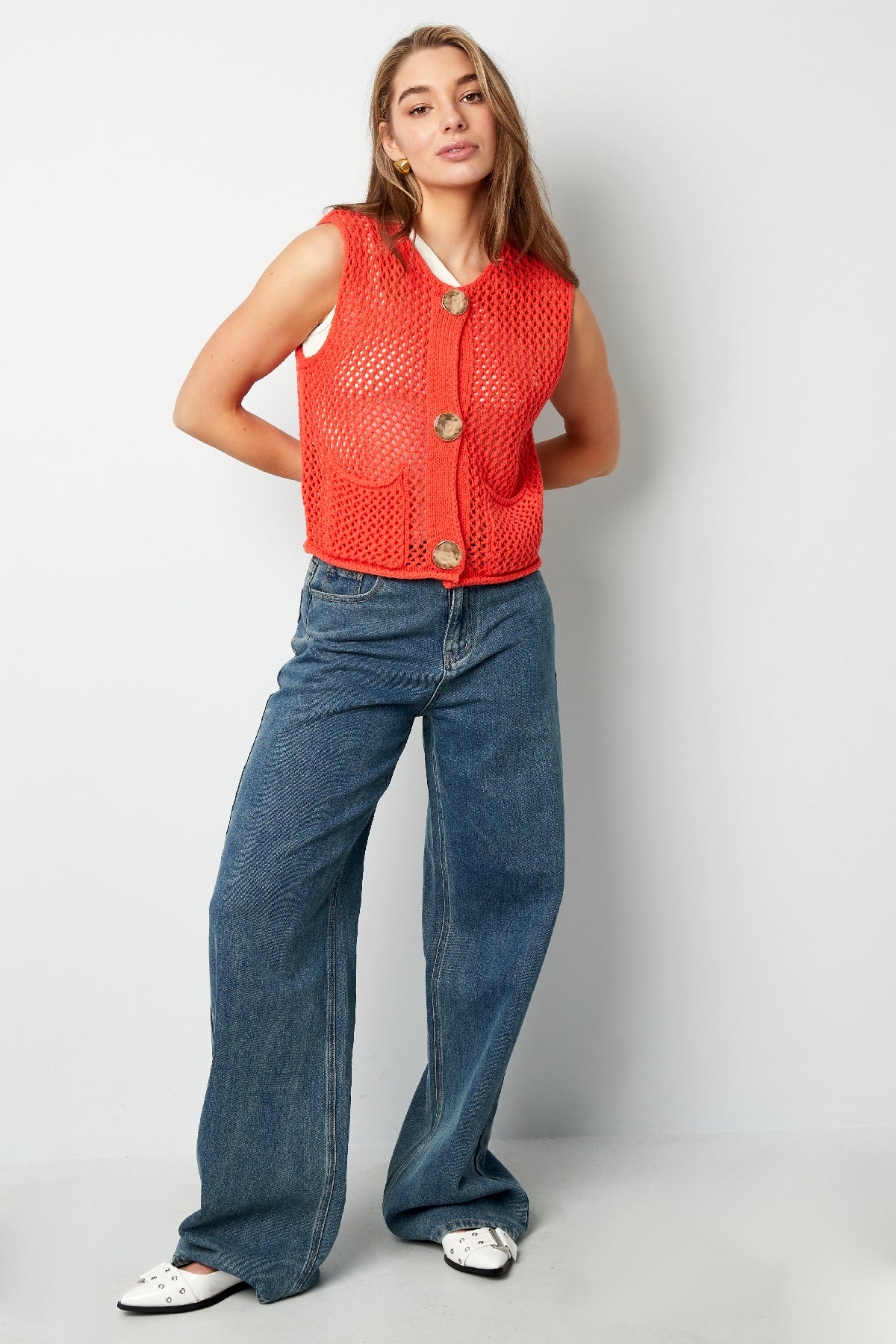 damen strickweste openwork | polyester | mehrfarbig