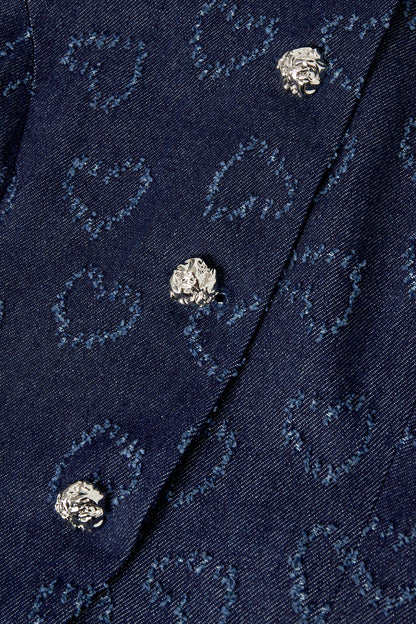 Damen Top Herzmuster Knopfleiste | Baumwolle | Blau