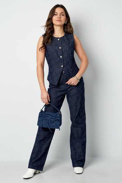 Damen Top Herzmuster Knopfleiste | Baumwolle | Blau