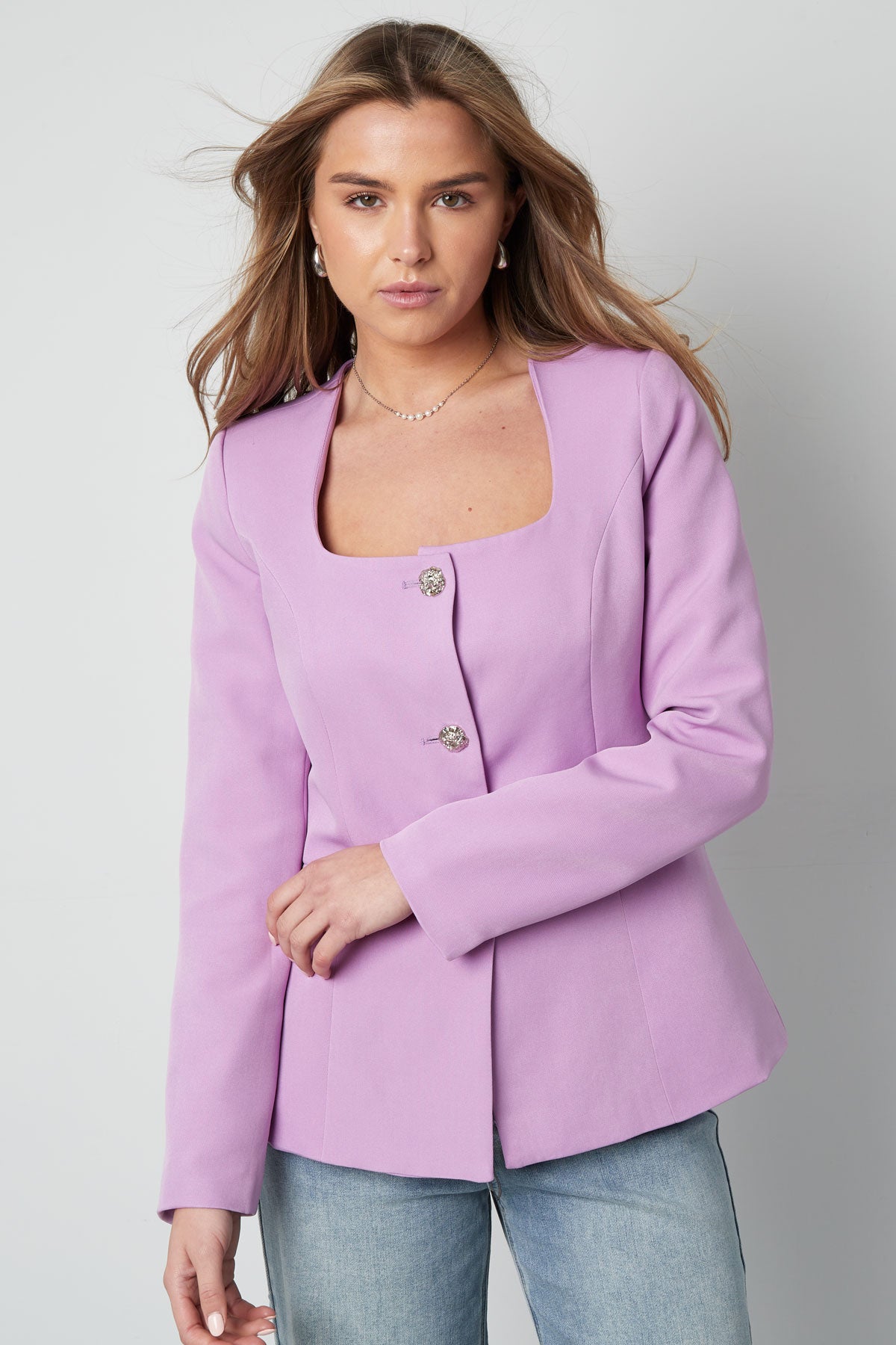 Damen Blazer Tailliert | Quadrat-Ausschnitt | Grün & Flieder