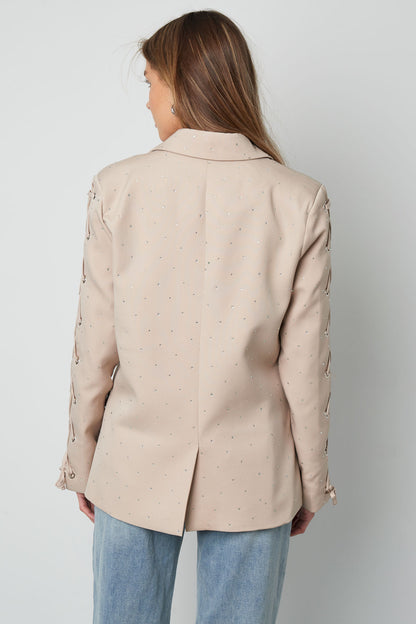 Damen Blazer Set | Schnürmanchetten | Lila & Beige