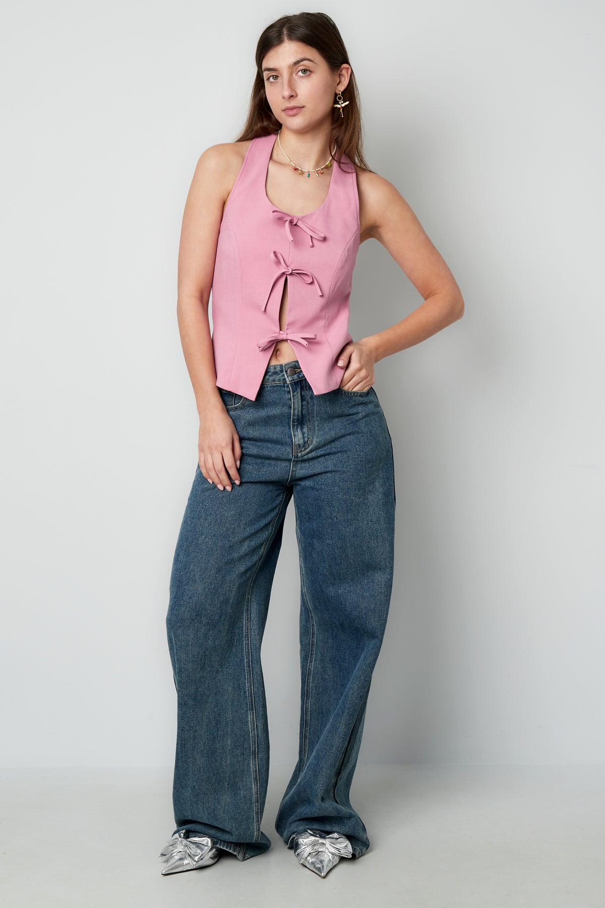 Damen Top Schleife Ärmellos | Polyester | Mehrfarbig