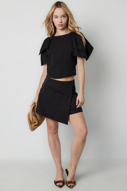 Damen Top Kurzarm Rüschenärmel | Polyester | Mehrfarbig