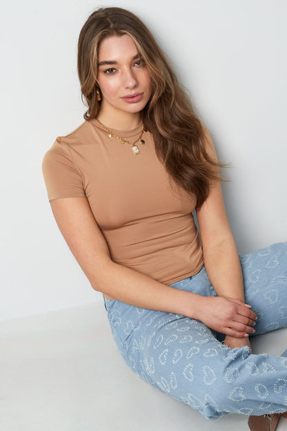 Damen Top Bodycon Kurzarm | Polyester | Braun
