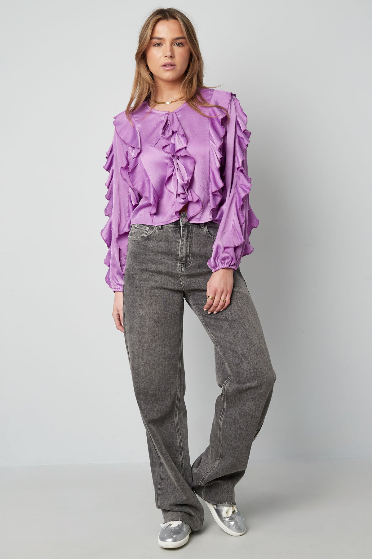 damen langarmshirt rüschen bindung | polyester | mehrfarbig