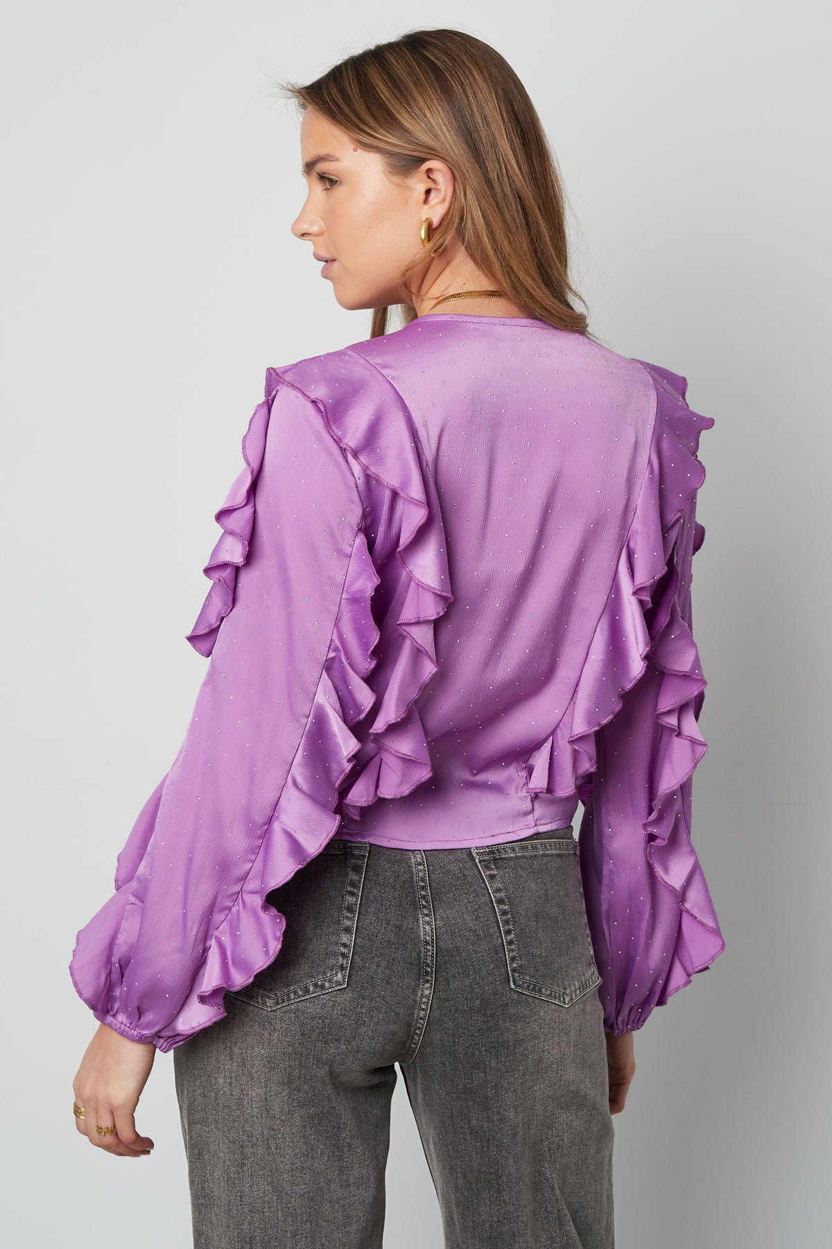 damen langarmshirt rüschen bindung | polyester | mehrfarbig