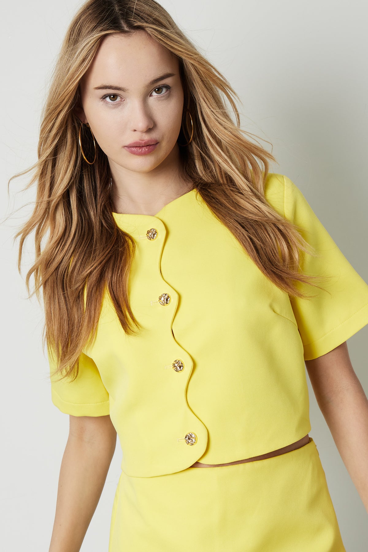 Damen Top Kurzarm Knopfleiste | Polyester | Mehrfarbig