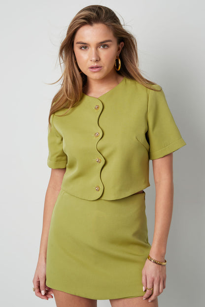 Damen Top Kurzarm Knopfleiste | Polyester | Mehrfarbig