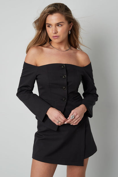 Damen Top Off-Shoulder Knopfleiste | Polyester | Mehrfarbig
