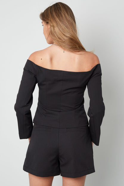 Damen Top Off-Shoulder Knopfleiste | Polyester | Mehrfarbig
