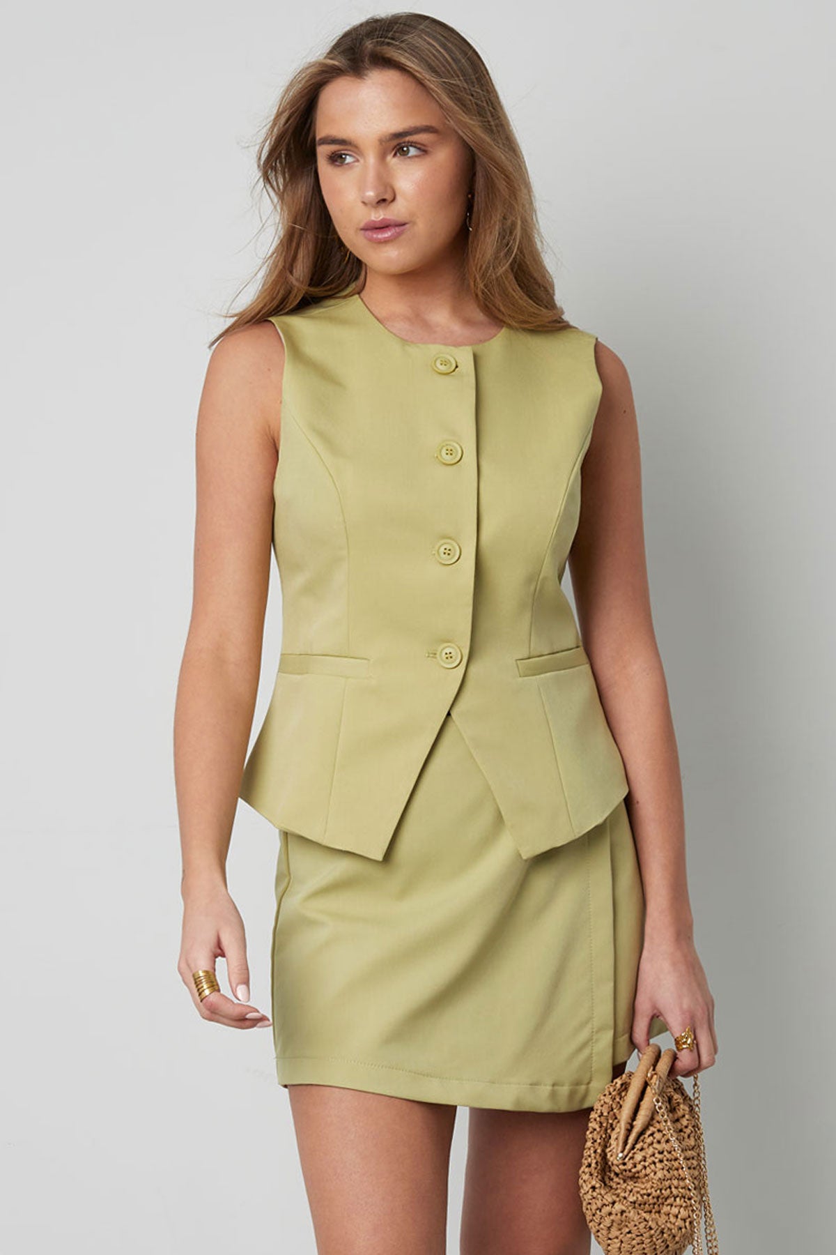 Damen Top Strukturiert Knopf | Polyester | Mehrfarbig