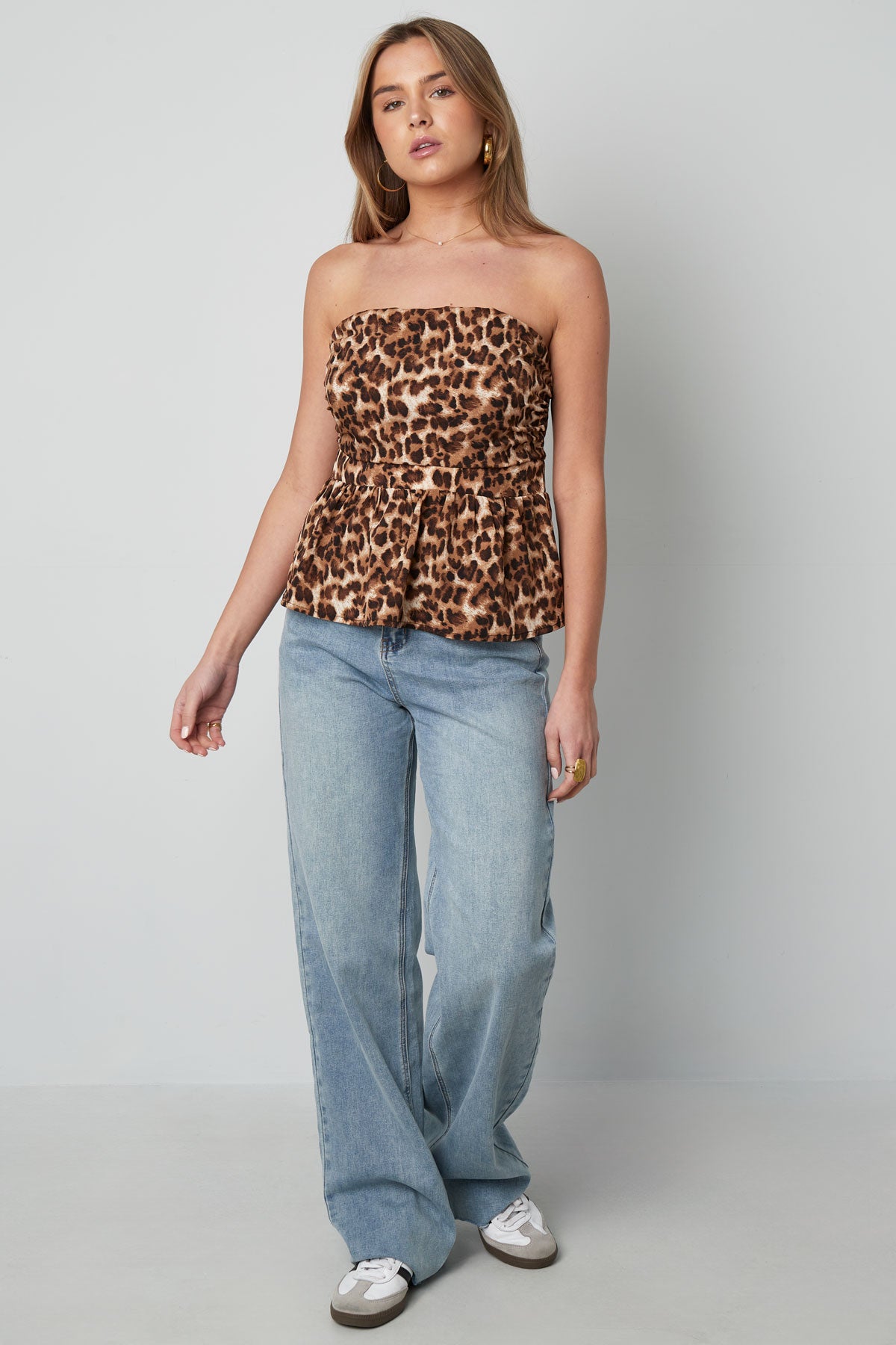 Damen Top Peplum Leopardenmuster | Polyester | Braun