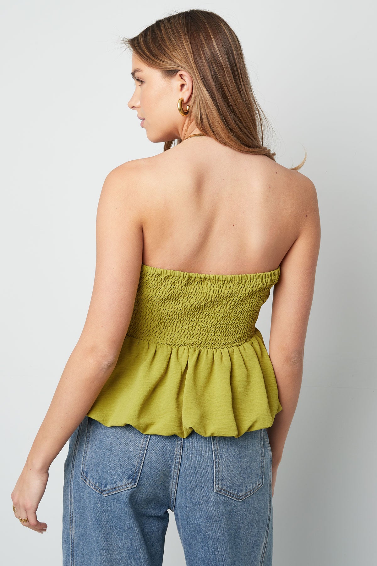 Damen Top Volant Trägerlos | Polyester | Mehrfarbig
