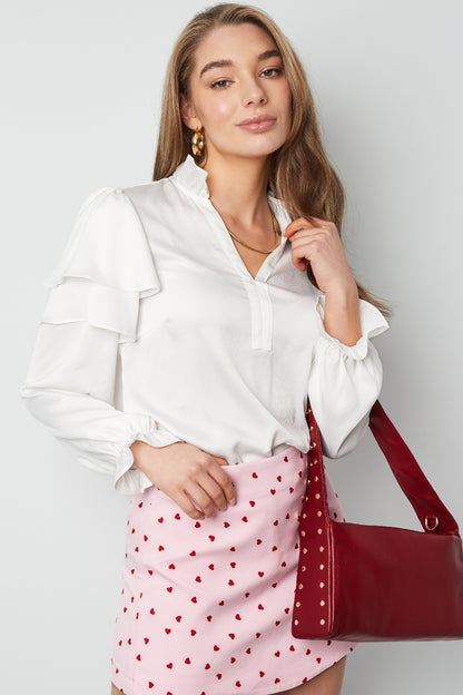 Damen Langarmshirt Volant V-Ausschnitt | Polyester | Mehrfarbig