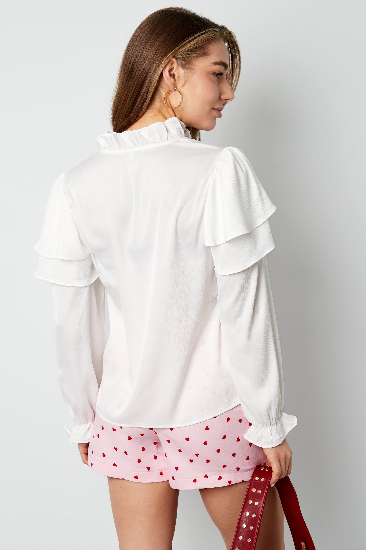 Damen Langarmshirt Volant V-Ausschnitt | Polyester | Mehrfarbig
