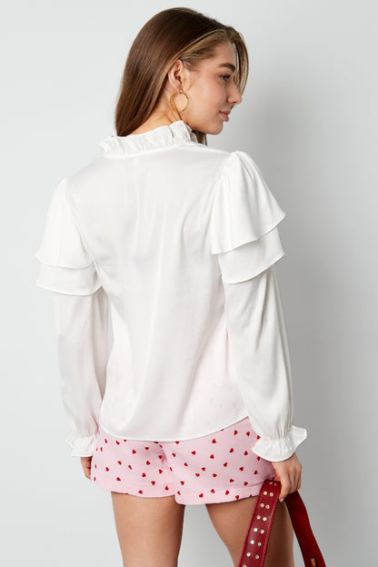 Damen Langarmshirt Volant V-Ausschnitt | Polyester | Mehrfarbig