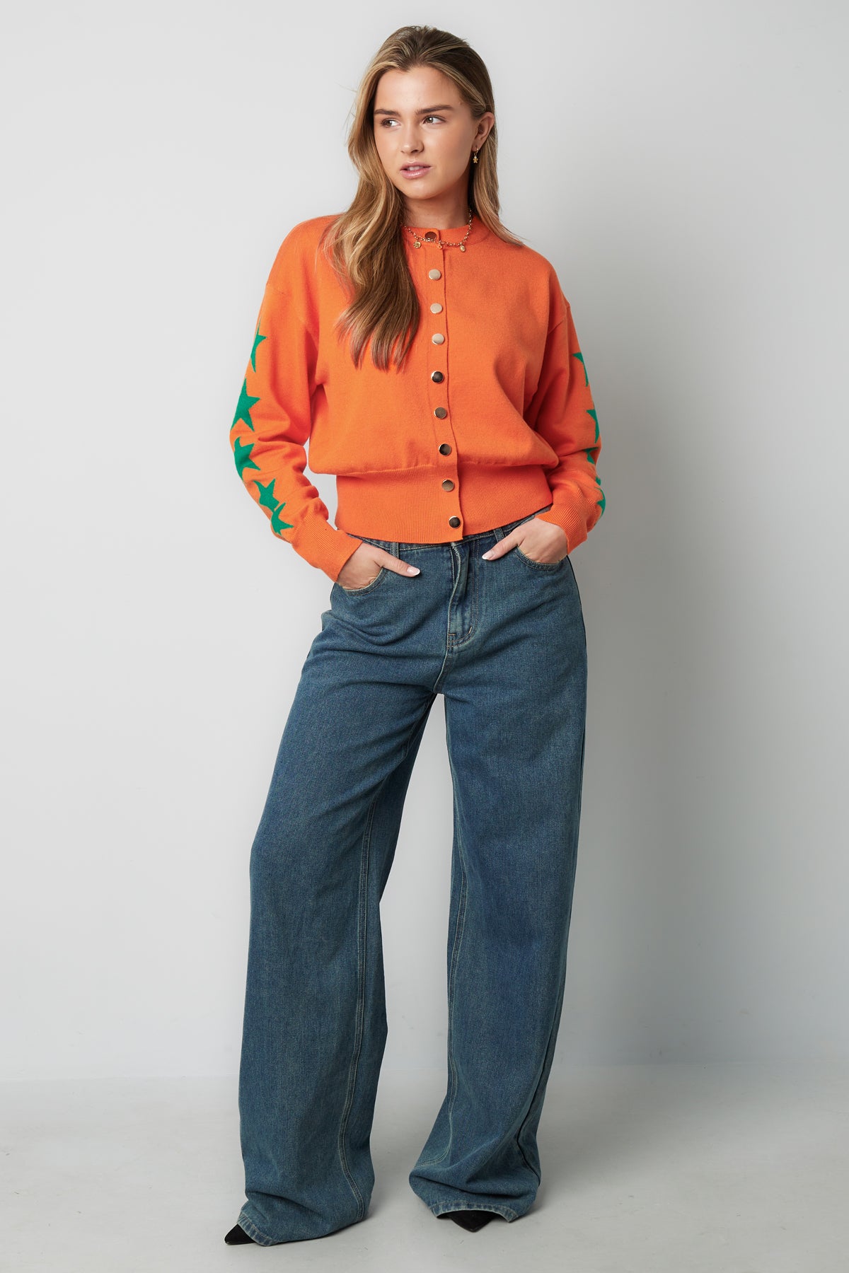 Damen Cardigan Kurz Sternmuster | Viskose | Mehrfarbig