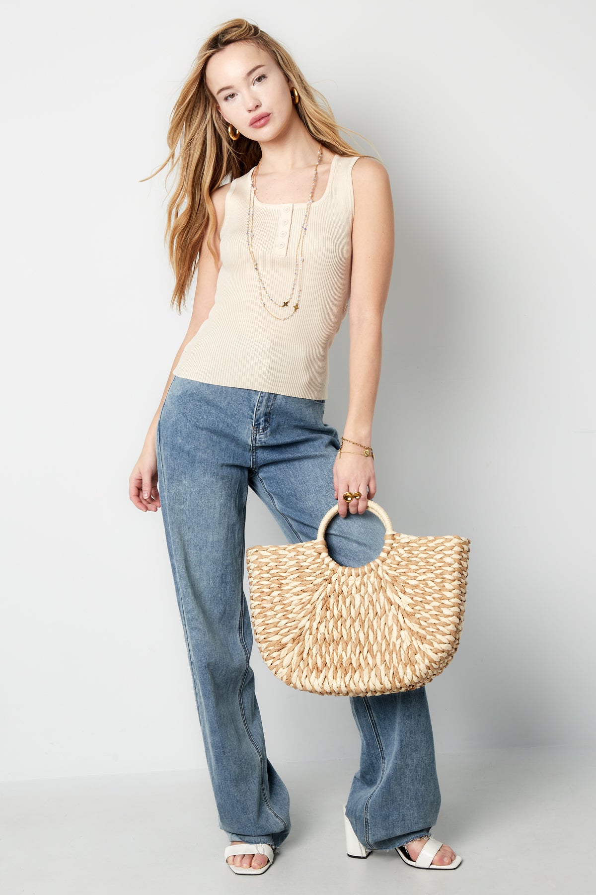 damen top rippstrick knopfleiste | viskose | mehrfarbig