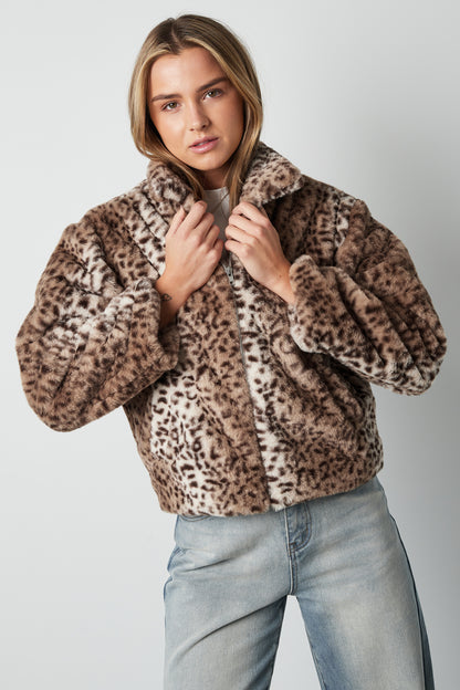 Damen Jacke Kunstfell Leopard | Polyester | Beige