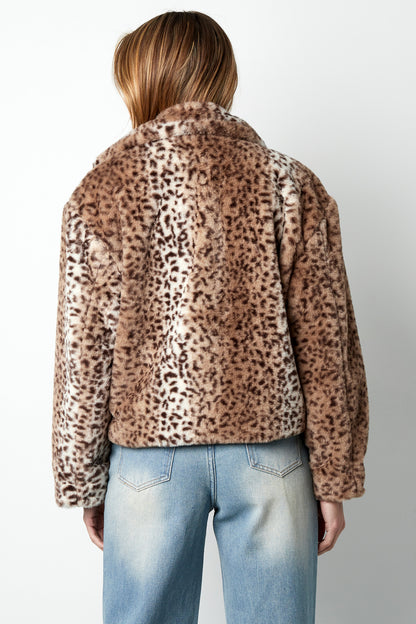 Damen Jacke Kunstfell Leopard | Polyester | Beige