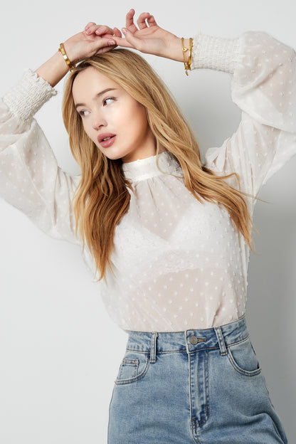 Damen Langarmshirt Puffärmel Hoher Kragen | Polyester | Mehrfarbig