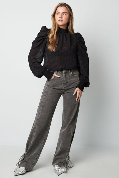 Damen Langarmshirt Puffärmel Hoher Kragen | Polyester | Mehrfarbig