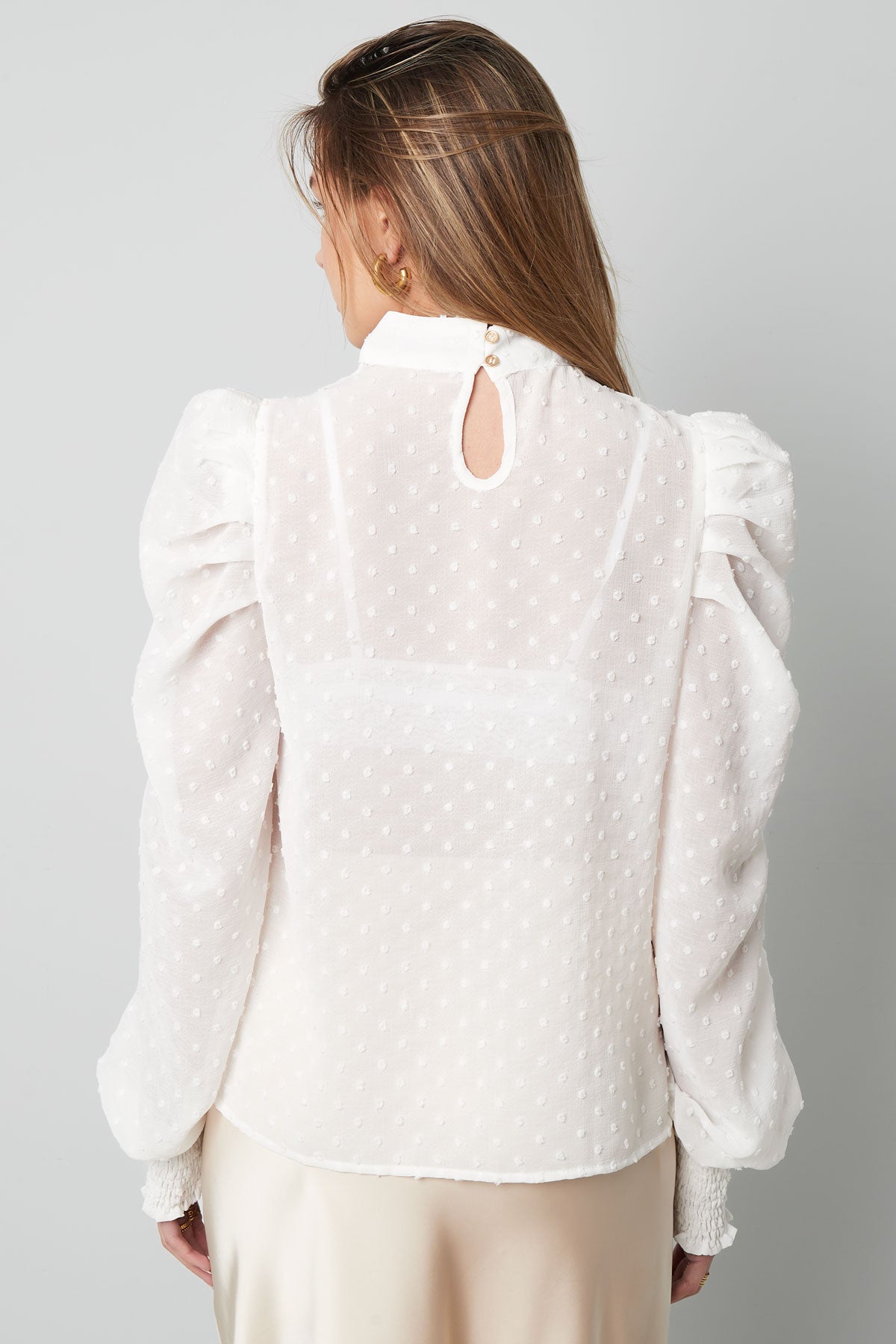 damen langarmshirt puffärmel hoher kragen | polyester | mehrfarbig