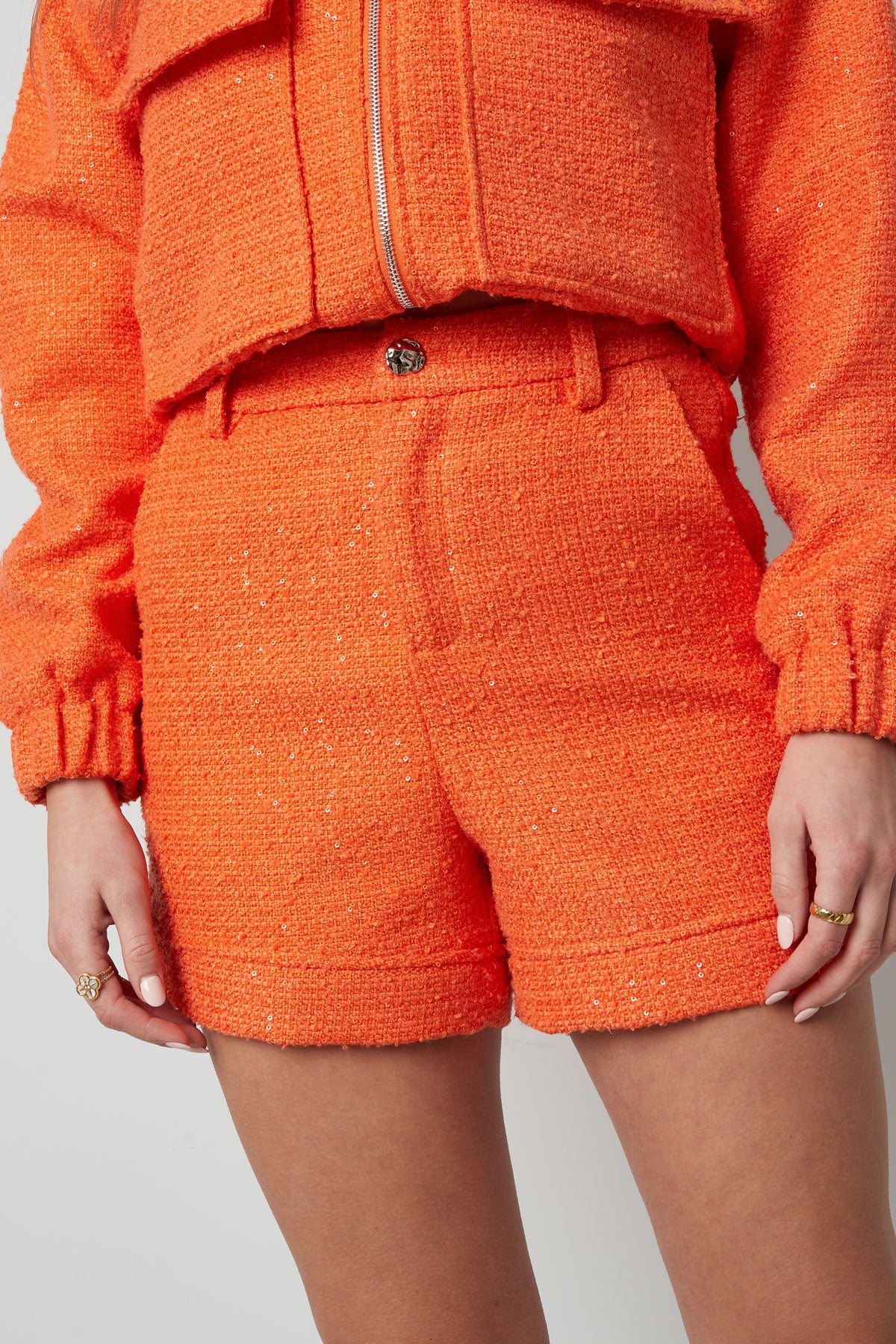 Damen Shorts Hohe Taille Einfarbig | Polyester | Orange