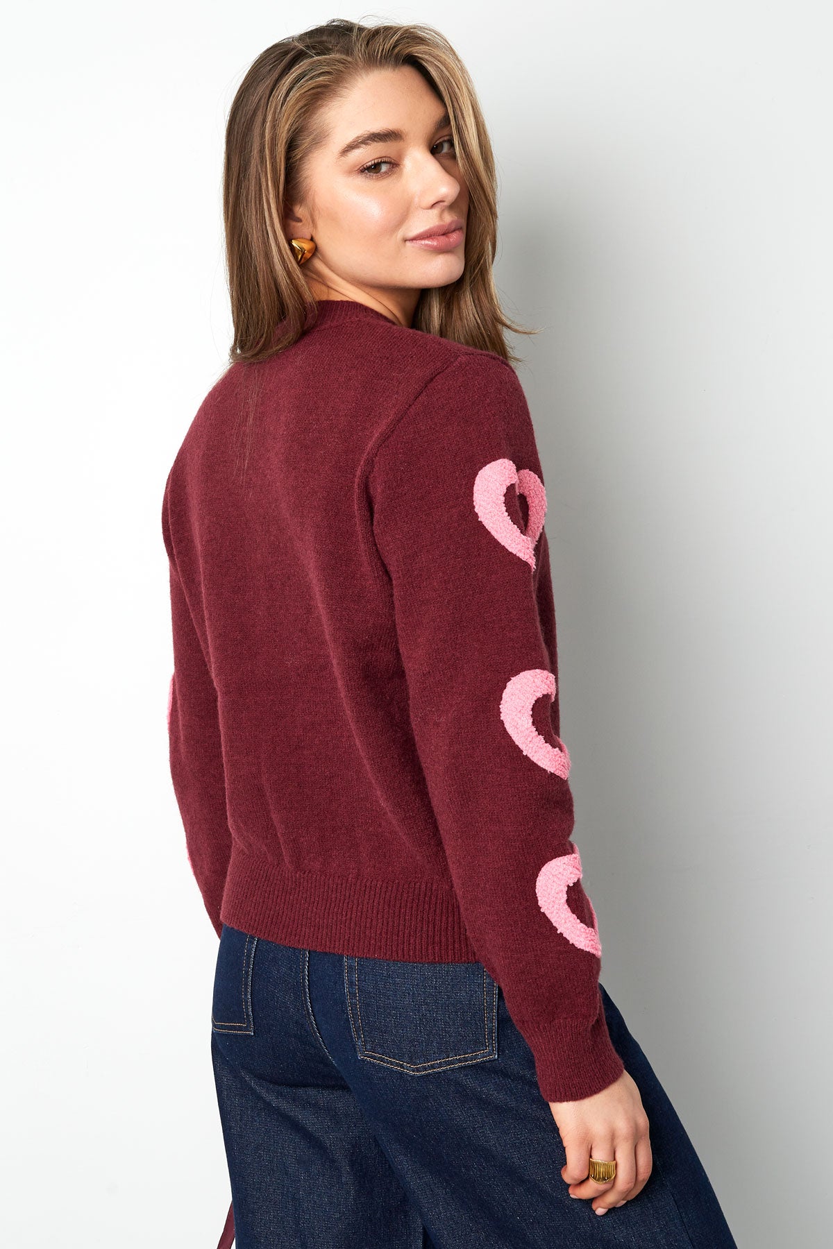 damen pullover rundhals herzmuster | wollmischung | mehrfarbig