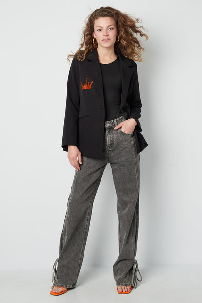 Damen Anzugjacke Krone-Stickerei | Polyester | Schwarz