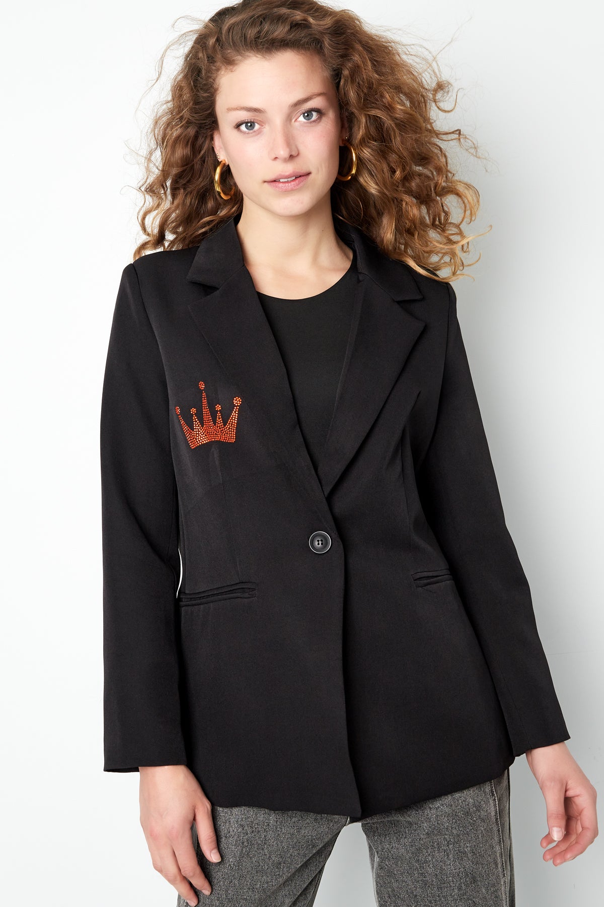 Damen Anzugjacke Krone-Stickerei | Polyester | Schwarz