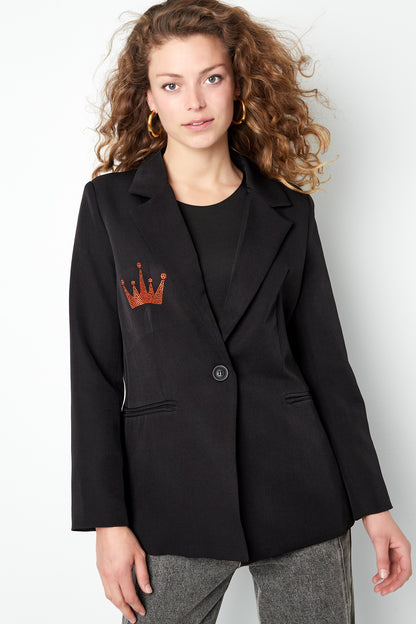 Damen Anzugjacke Krone-Stickerei | Polyester | Schwarz