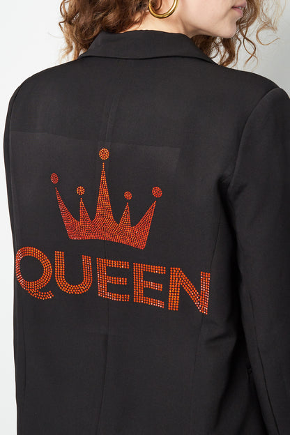 Damen Anzugjacke Krone-Stickerei | Polyester | Schwarz