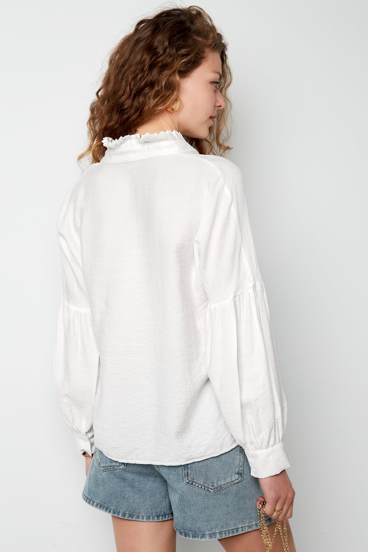 viskose damen-bluse puffärmel stehkragen