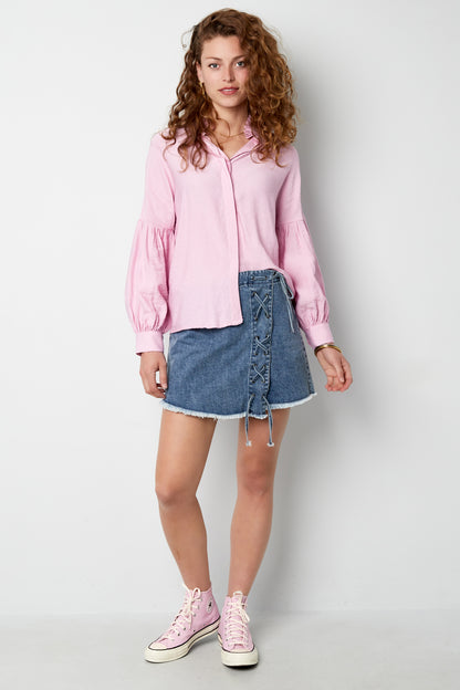 Viskose Damen-Bluse Puffärmel Stehkragen