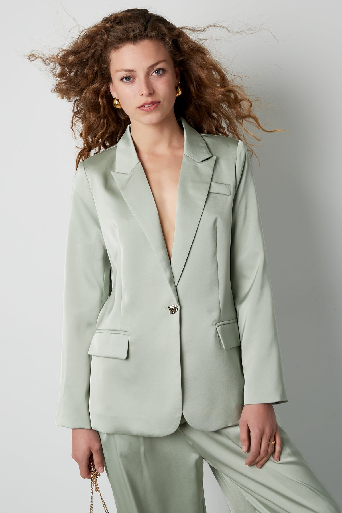 damen anzug set satin | bürooutfit | minze & rosa