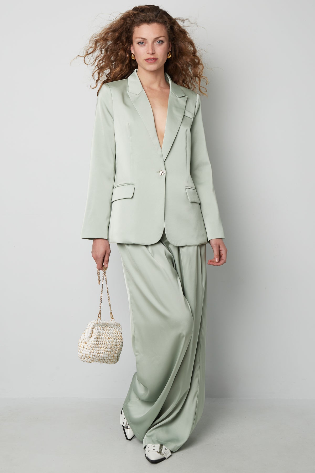 Damen Anzug Set Satin | Bürooutfit | Minze & Rosa