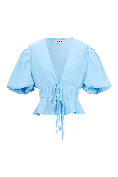 Damen Top Puffärmel Schleife | Polyester | Mehrfarbig