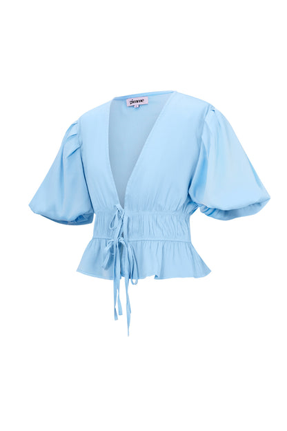 Damen Top Puffärmel Schleife | Polyester | Mehrfarbig