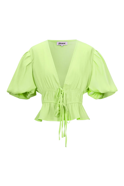 Damen Top Puffärmel Schleife | Polyester | Mehrfarbig