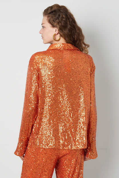 Polyester Pailletten Damenbluse Glänzend Langarm